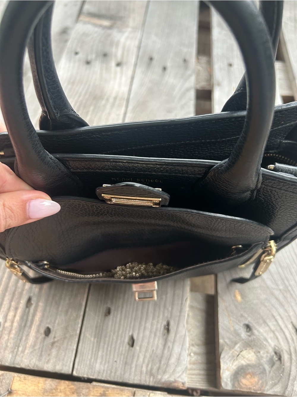 Henri Bendel Rivington Black Leather Convertible Satchel Tote Crossbody Rare - Picture 2 of 8
